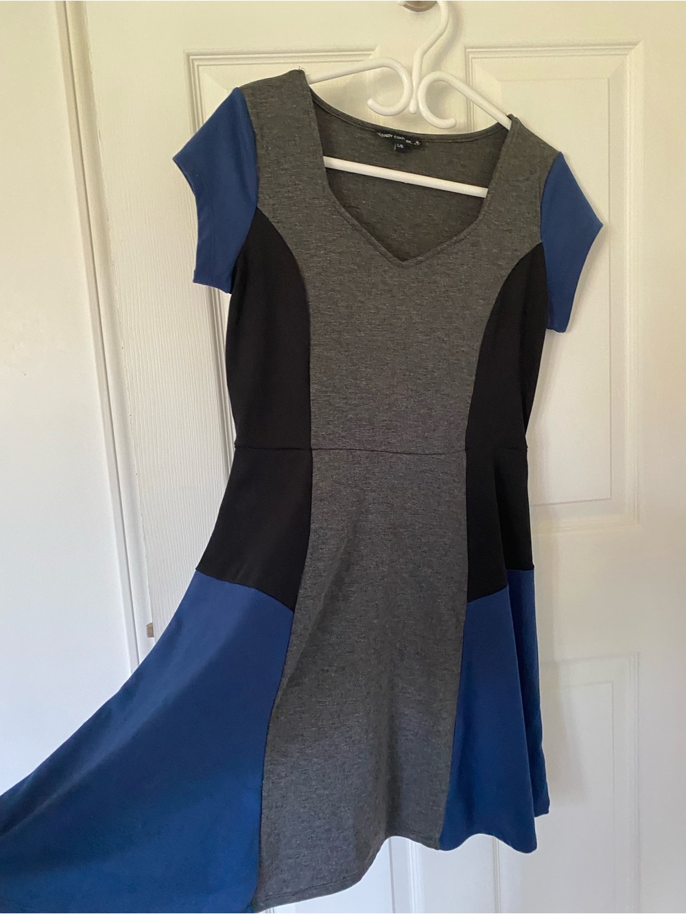 Colorblock Fit & Flare Dress - Gray and Blue
